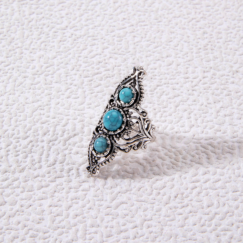 Wholesale Retro Turquoise Ring Ethnic Style Oval Cross Geometric Ring