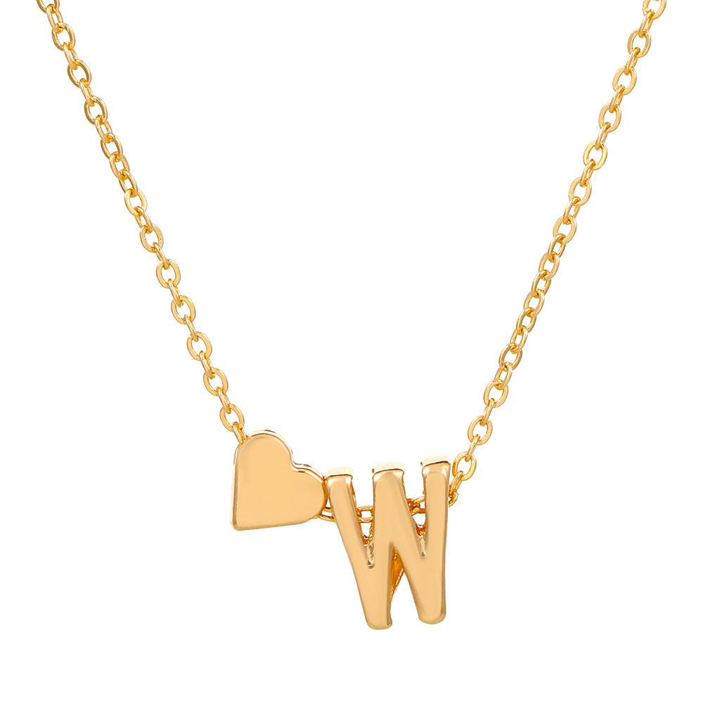 Wholesale love 26 English letters creative heart-shaped short clavicle chain