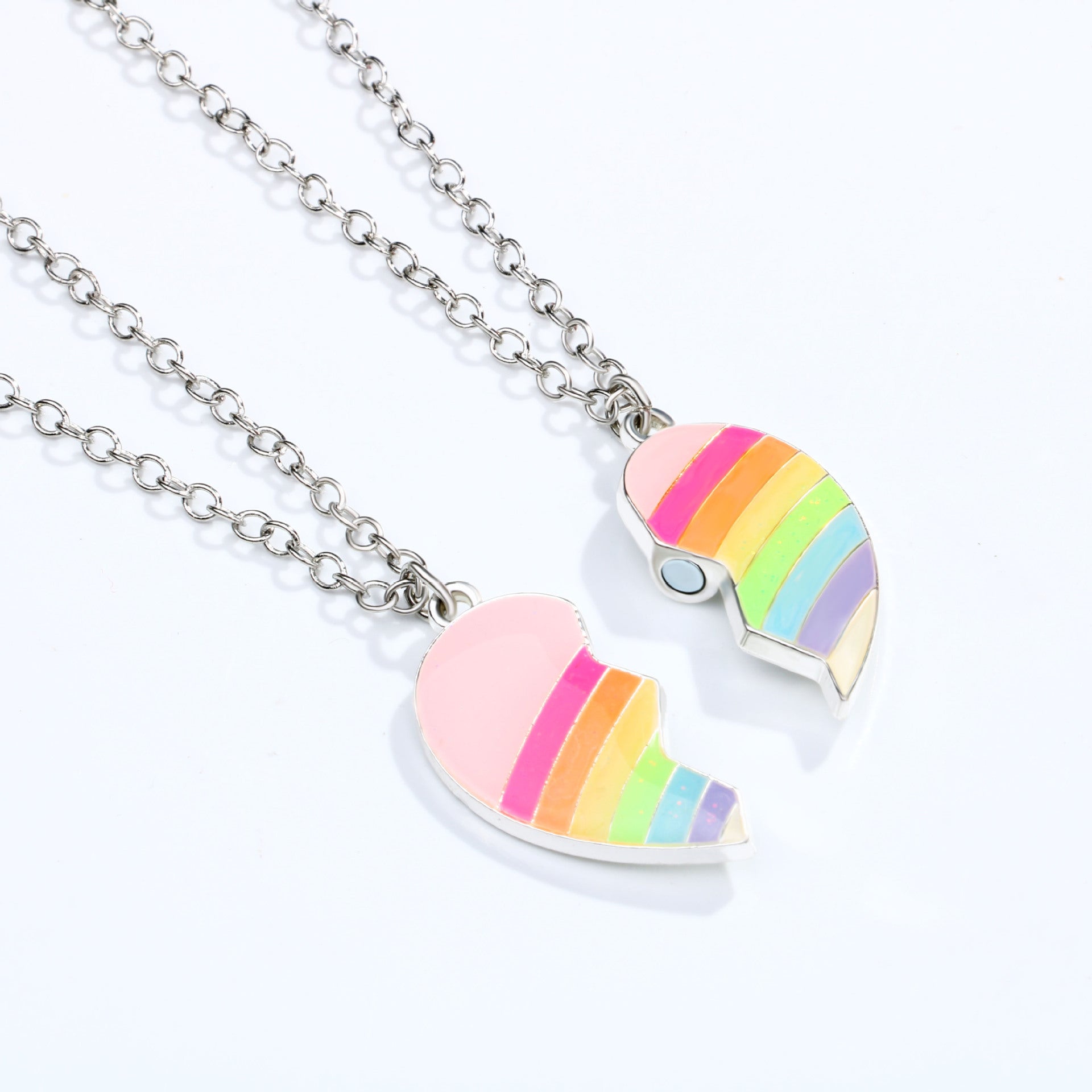 Wholesale Magnet Stone Heart Rainbow Alloy Drip Oil Necklaces