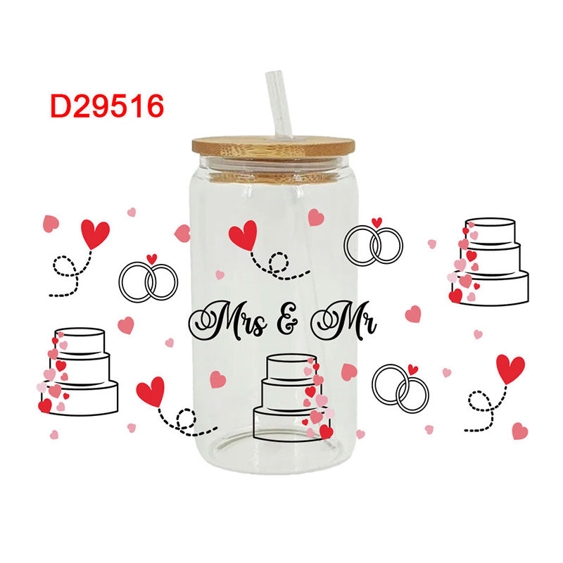Wholesale Sweet Heart Valentine' s Day 16oz Cup UV DTF Wraps