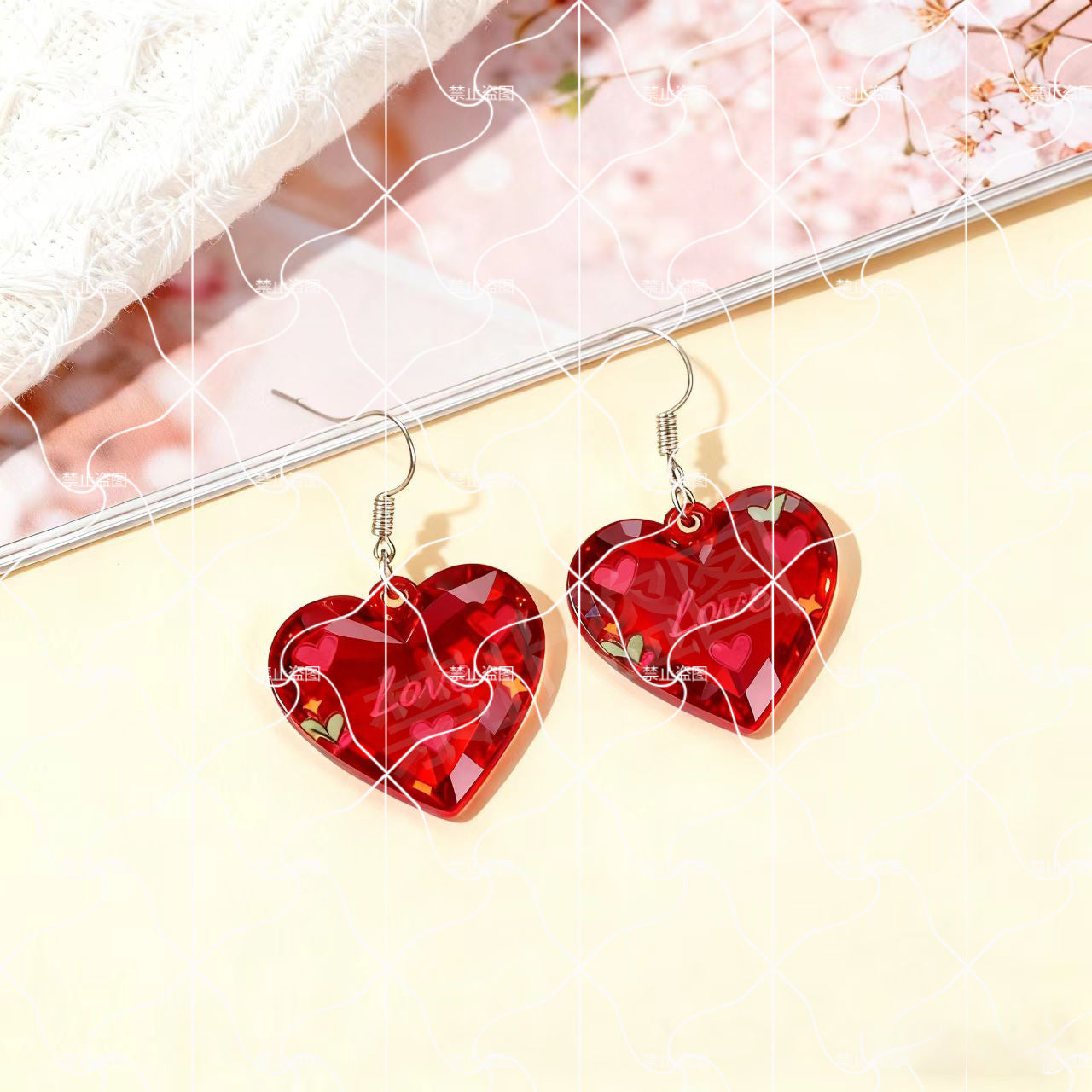 Wholesale Valentine' s Day Acrylic Printing 2D Flat Couple Earrings