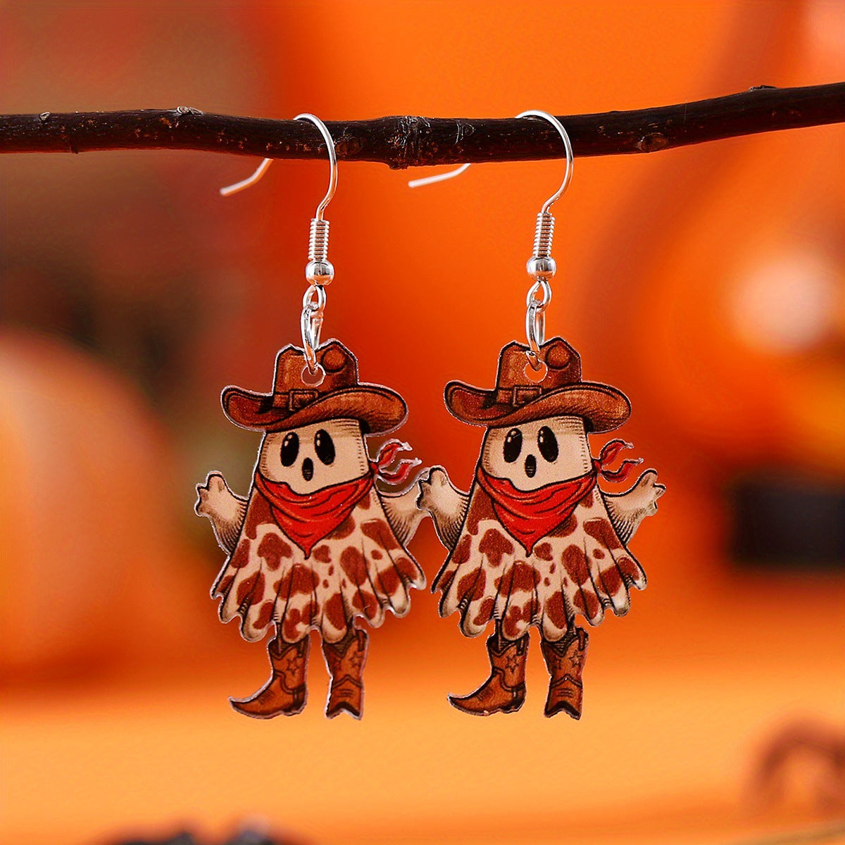 Wholesale  Gothic Ghost Earrings Set Acrylic Leopard Print Cherry Pendant Fashion Accessory Gift