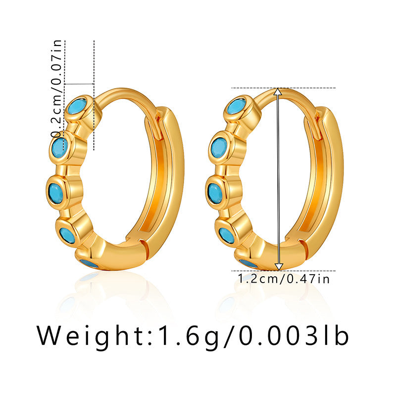 Wholesale Turquoise Brass Plated 18K Real Gold Earrings