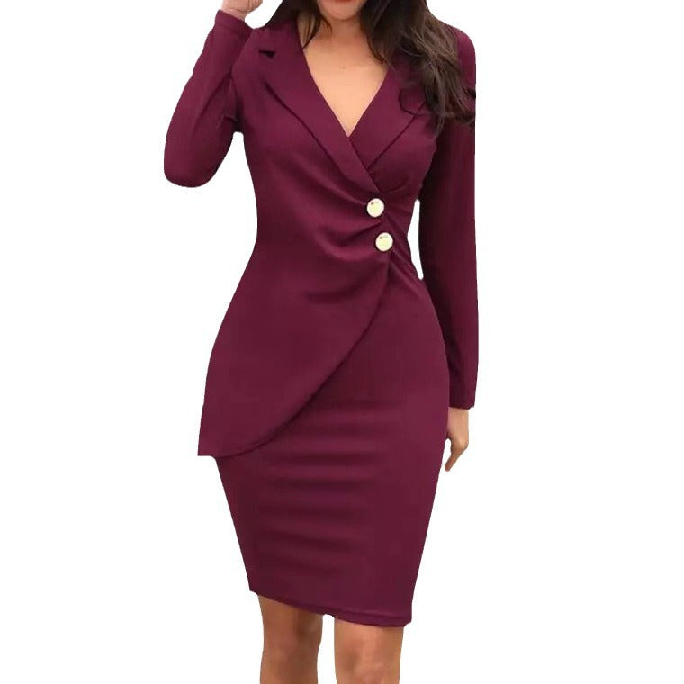 Wholesale Autumn Slim Fit Hip Base Button Breasted Professional Dress