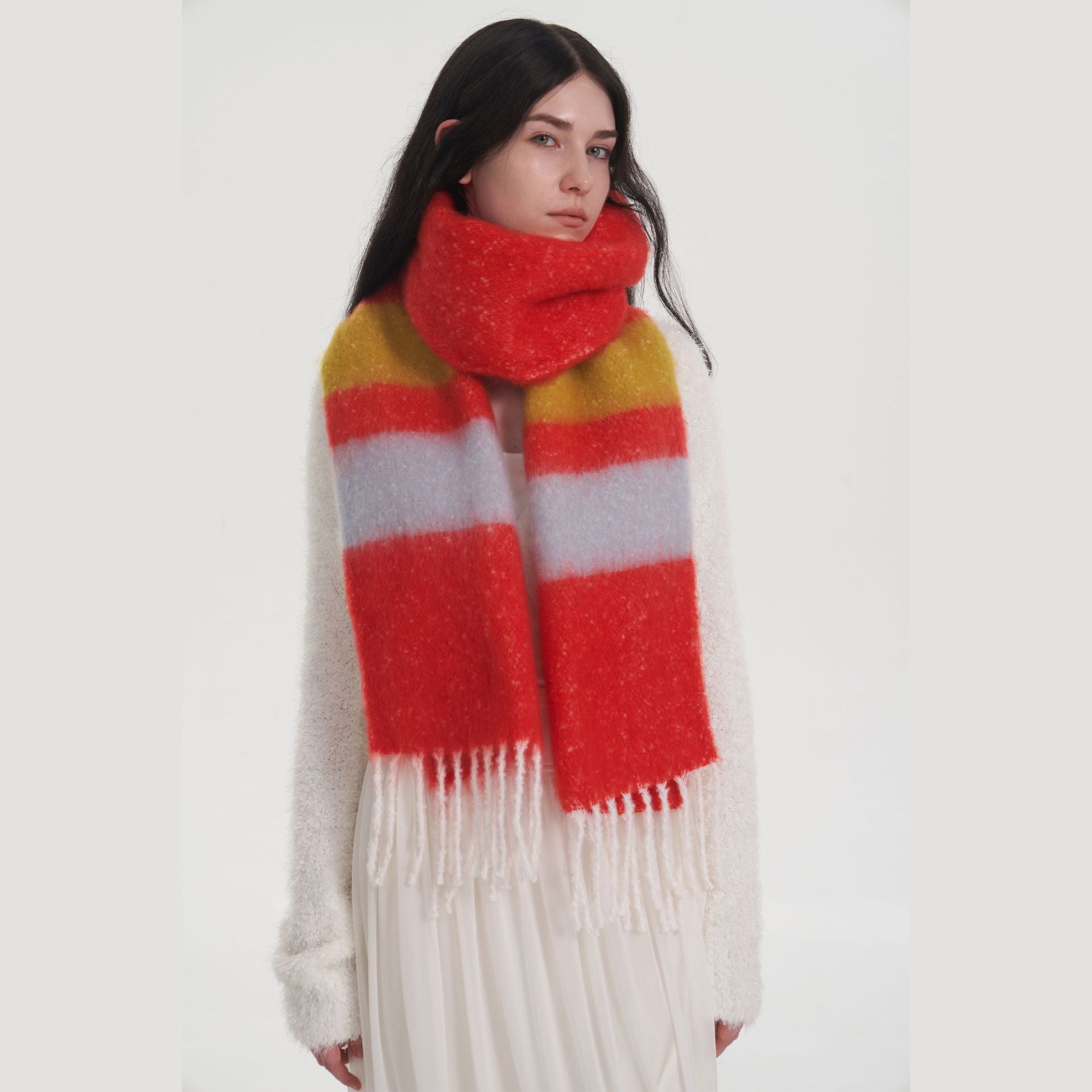 Wholesale Autumn and Winter Thickened Warm Dopamine Striped Imitation Cashmere Plaid Scarf