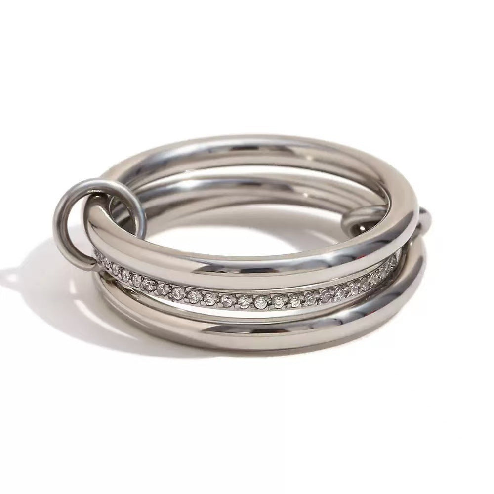 Wholesale Creative stainless steel gold-plated multi-layer ring with diamond in the middle