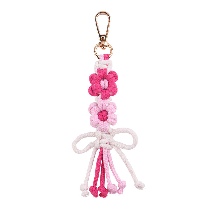 Wholesale New pure hand-woven cartoon flower bow key chain pendant creative color cotton rope accessories