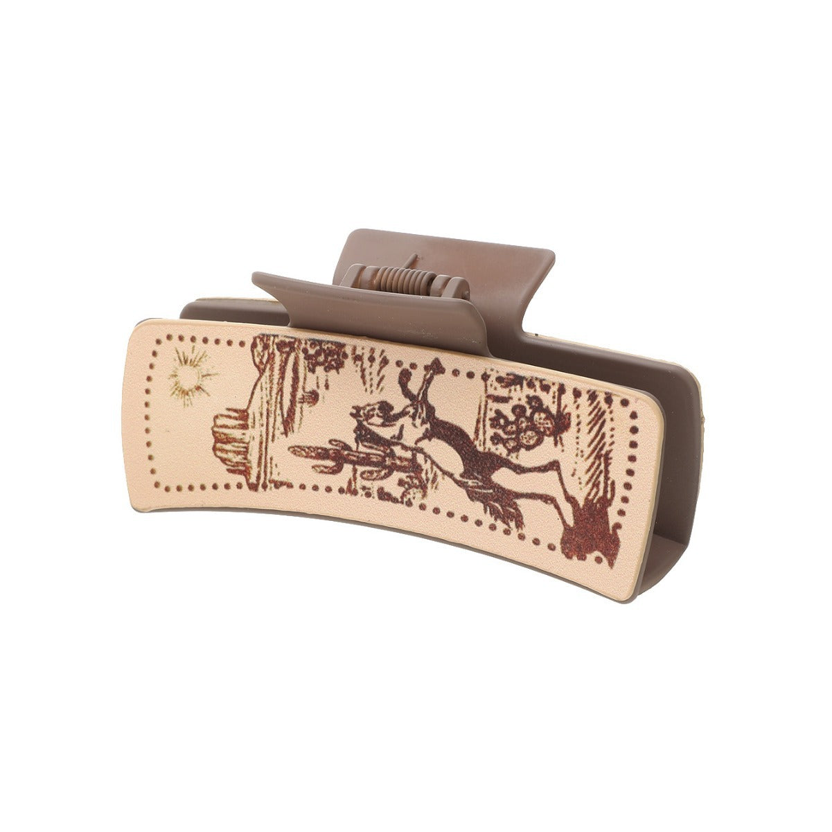Wholesale Western Style Cactus Print Pattern Leather Hairpin Shark Clip