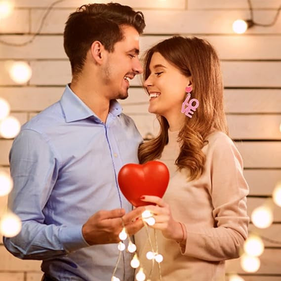 Wholesale Valentine's Day Pink Sequin LOVE Acrylic Earrings