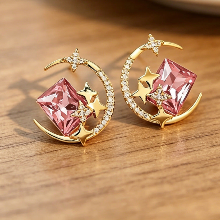 Wholesale Star Moon Crystal Earrings Trendy Diamond Inlaid Design Party Wear Fashion Accessory For Gift And Boutique Resale