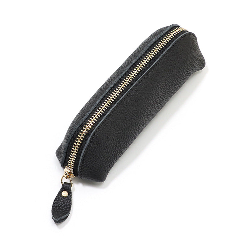 Wholesale Vintage Genuine Leather Pebbled Cowhide Large Capacity Pencil Bag