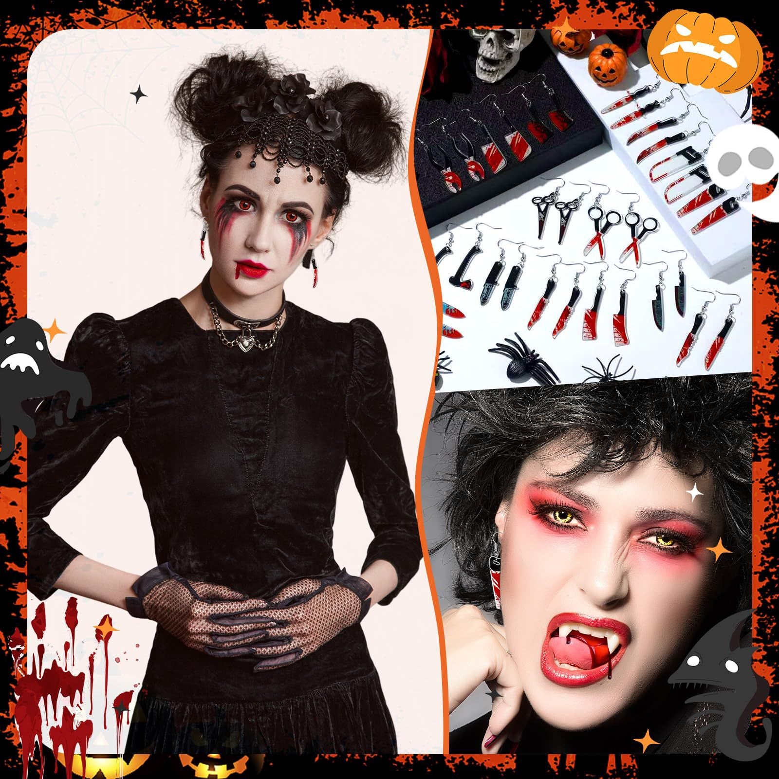 Wholesale  Kitchen Knife Earrings Acrylic Blood Red Horror Masquerade Jewelry Accessory For Women Boutique Resale Gift