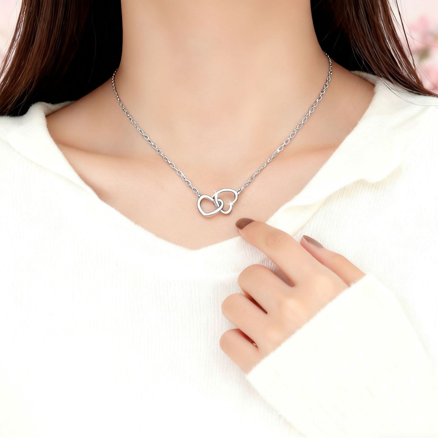 Wholesale Sweet Valentine's Day Double Love Titanium Steel Necklace