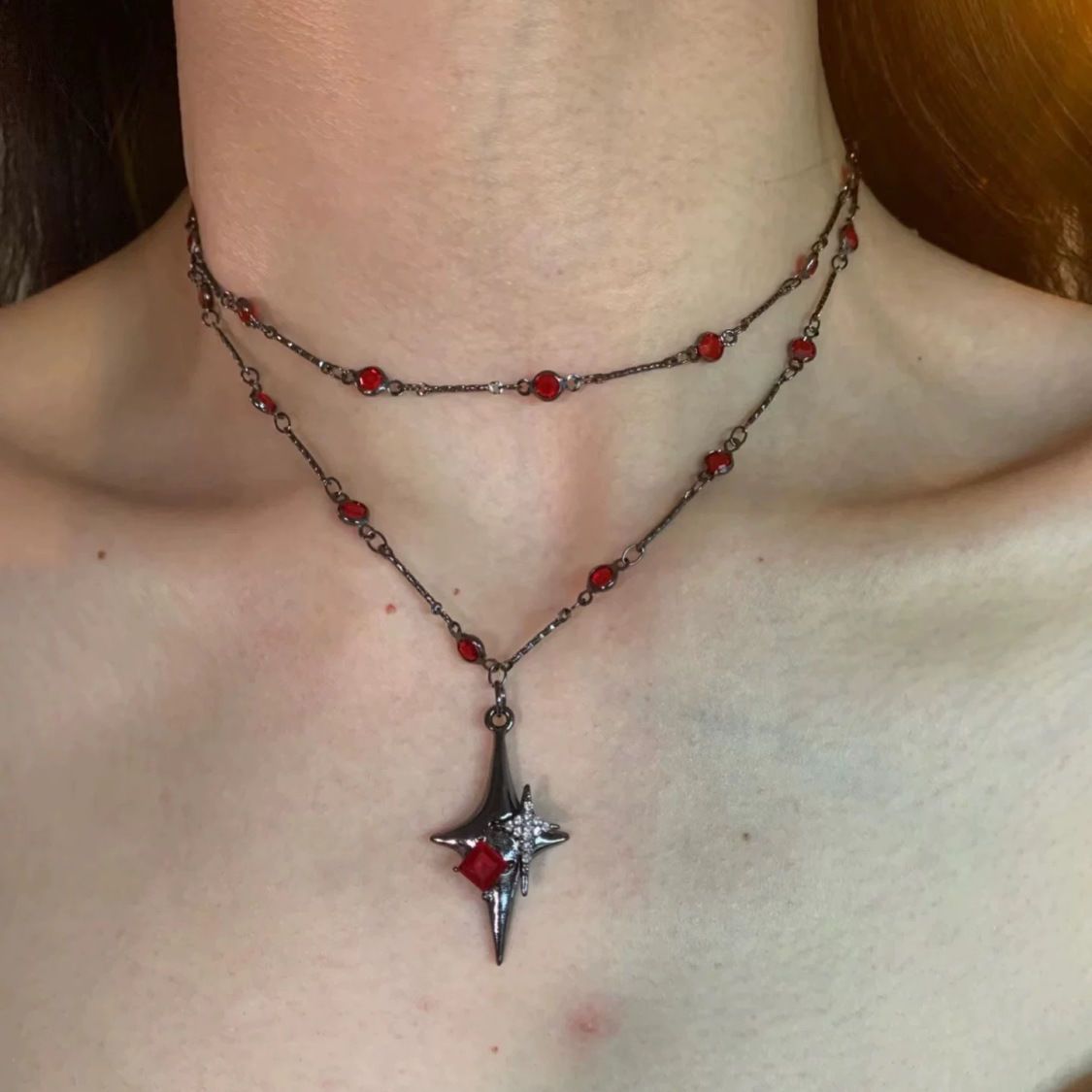 Wholesale Gothic style red cross dark long necklace