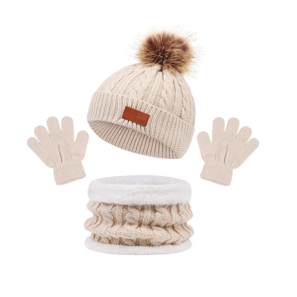Wholesale Children's Hat Scarf Gloves Three Piece Set for Autumn and Winter Warm Woolen Hat