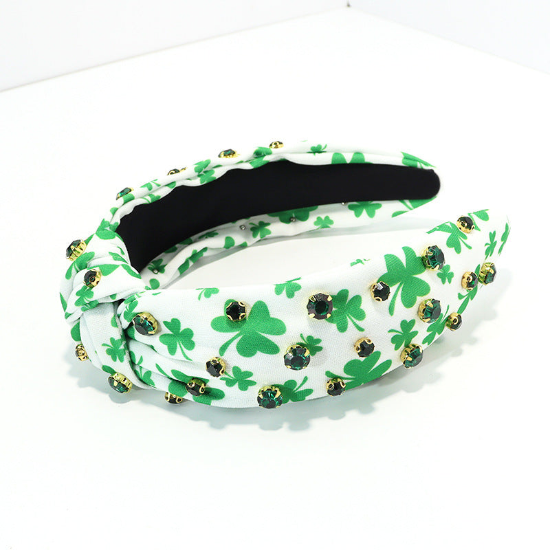 Wholesale Diamond Check Headband Retro Wide-rim Printed Plant Clover Knotted Headband Holiay Hair Accessories