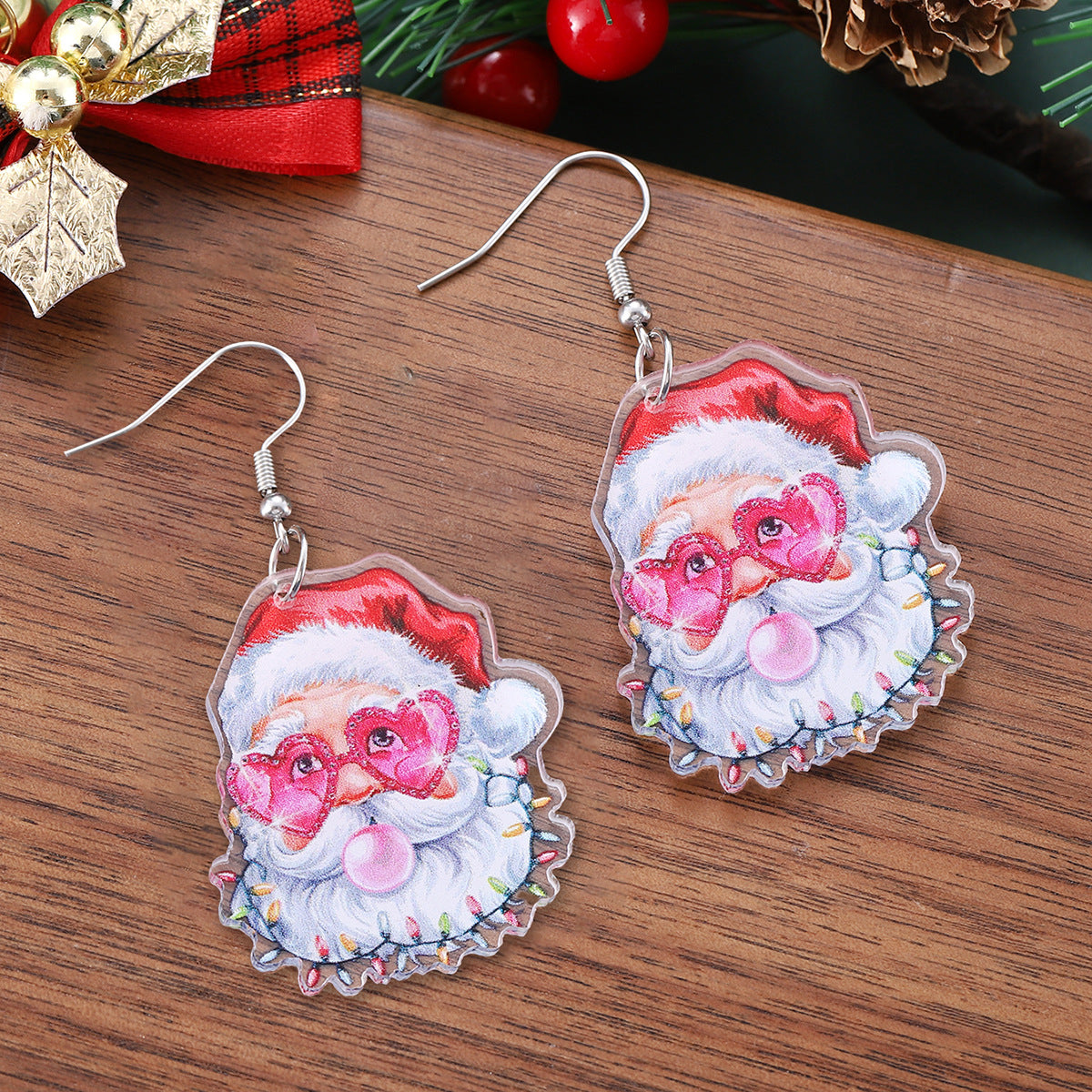 Wholesale Christmas Fun Leopard Pendant Y2K Acrylic Earrings