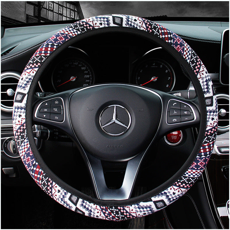 Wholesale Ethnic Style Linen Elastic Flax Car Steering Wheel Cover