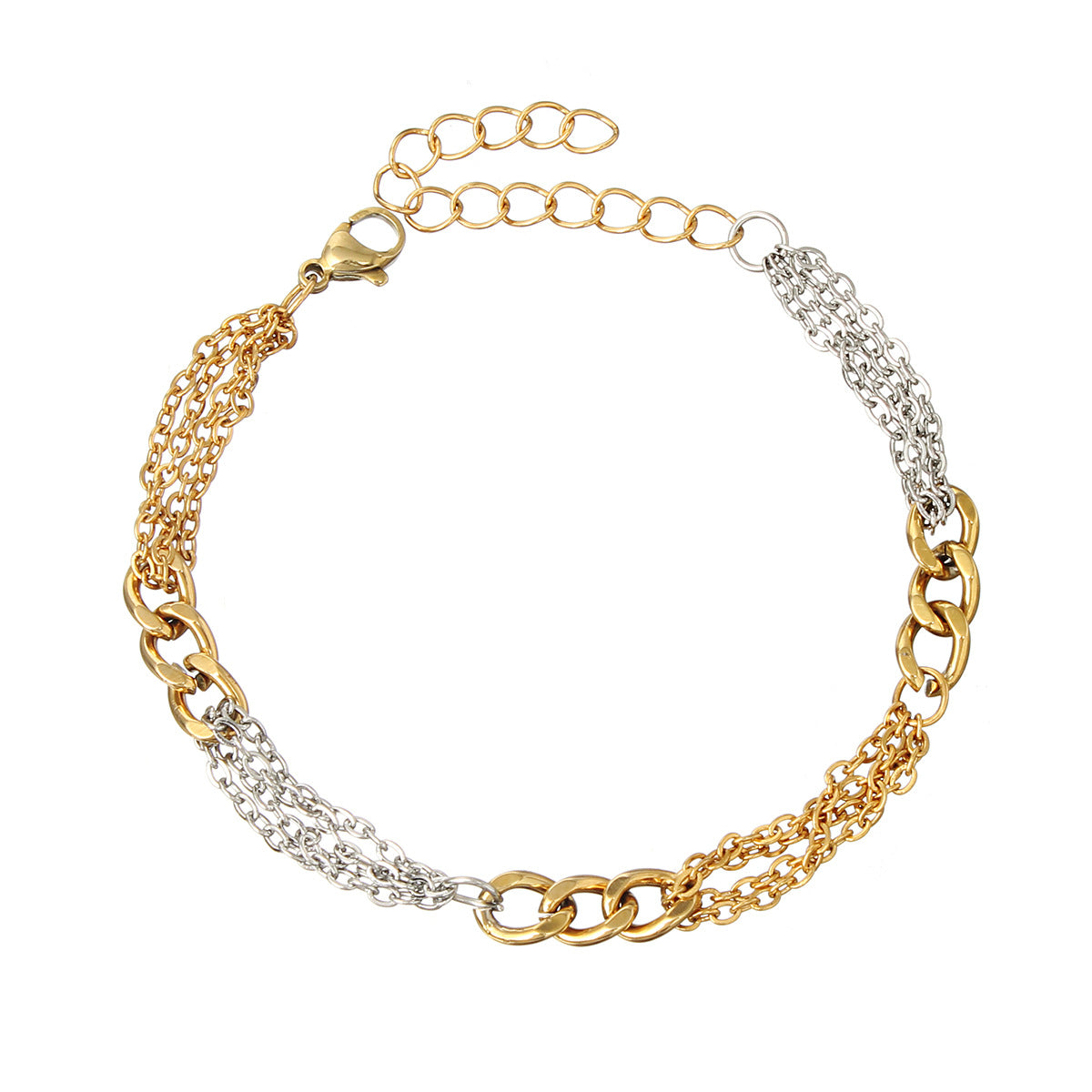 Wholesale Stainless Steel Gold Cuban Chain Three Piece Mixed Bracelet