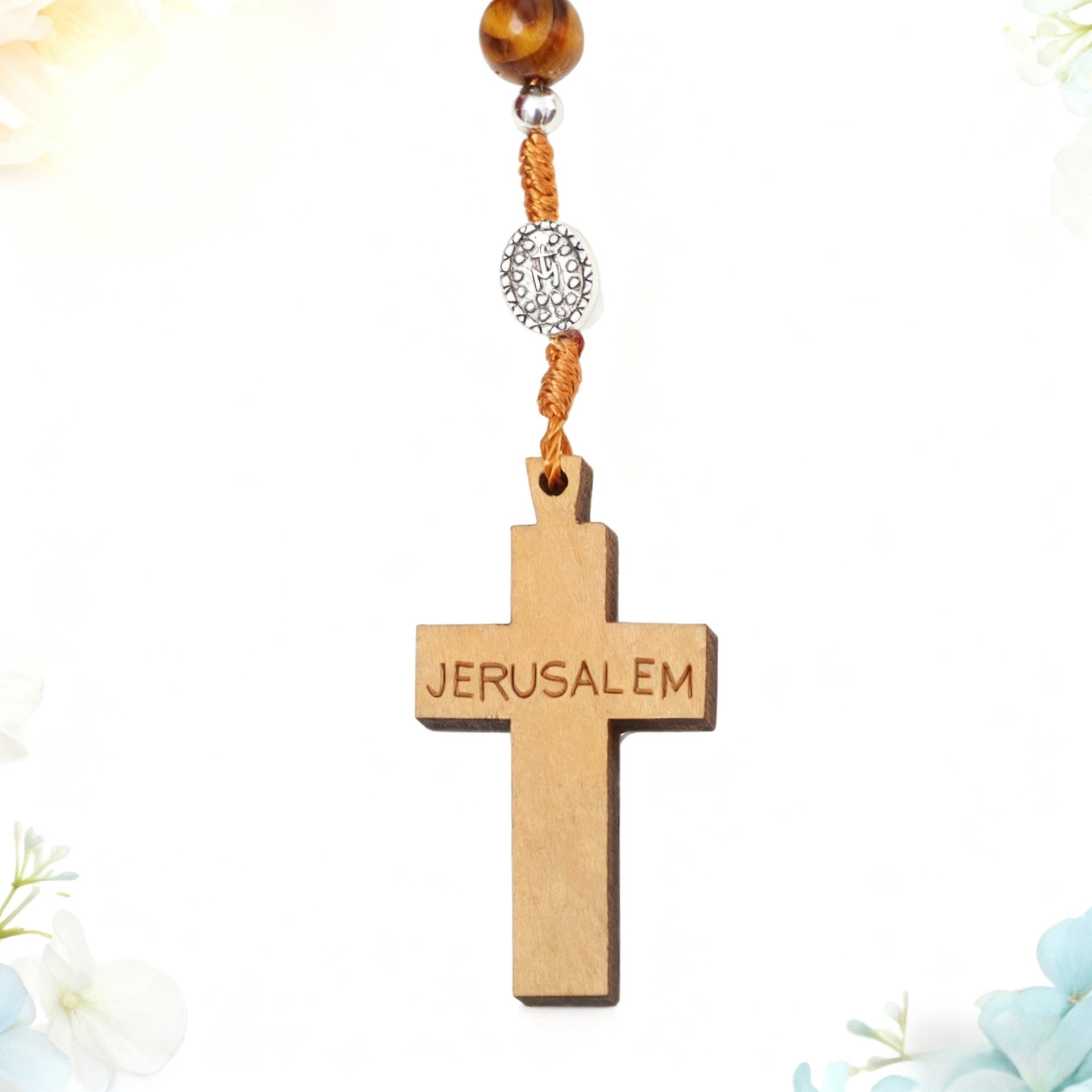 Wholesale Wooden Rosary Necklace 10mm Wood Color Cross