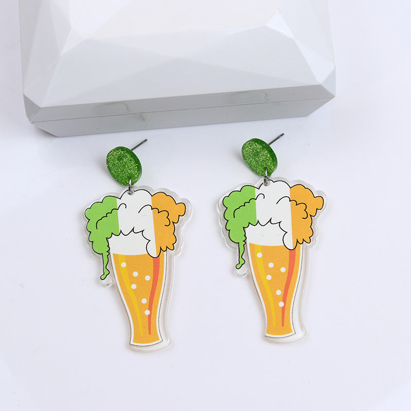 Wholesale St. Patrick's Day Rainbow Beer Acrylic Earrings