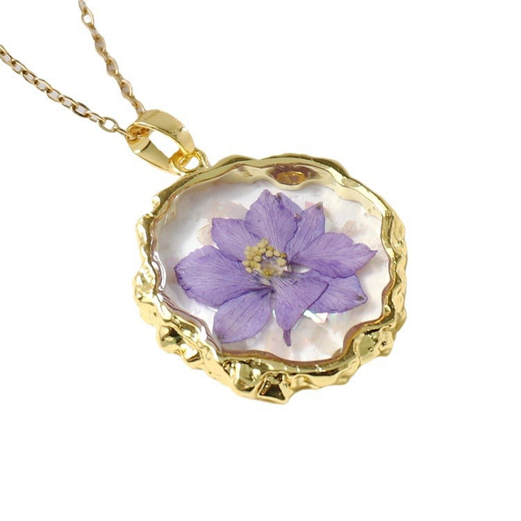 Wholesale 6pcs/pack Light Luxury Flower Necklace Eternal Flower Drop Glue Pendant Dried Flower Jewelry True Flower Necklace Design