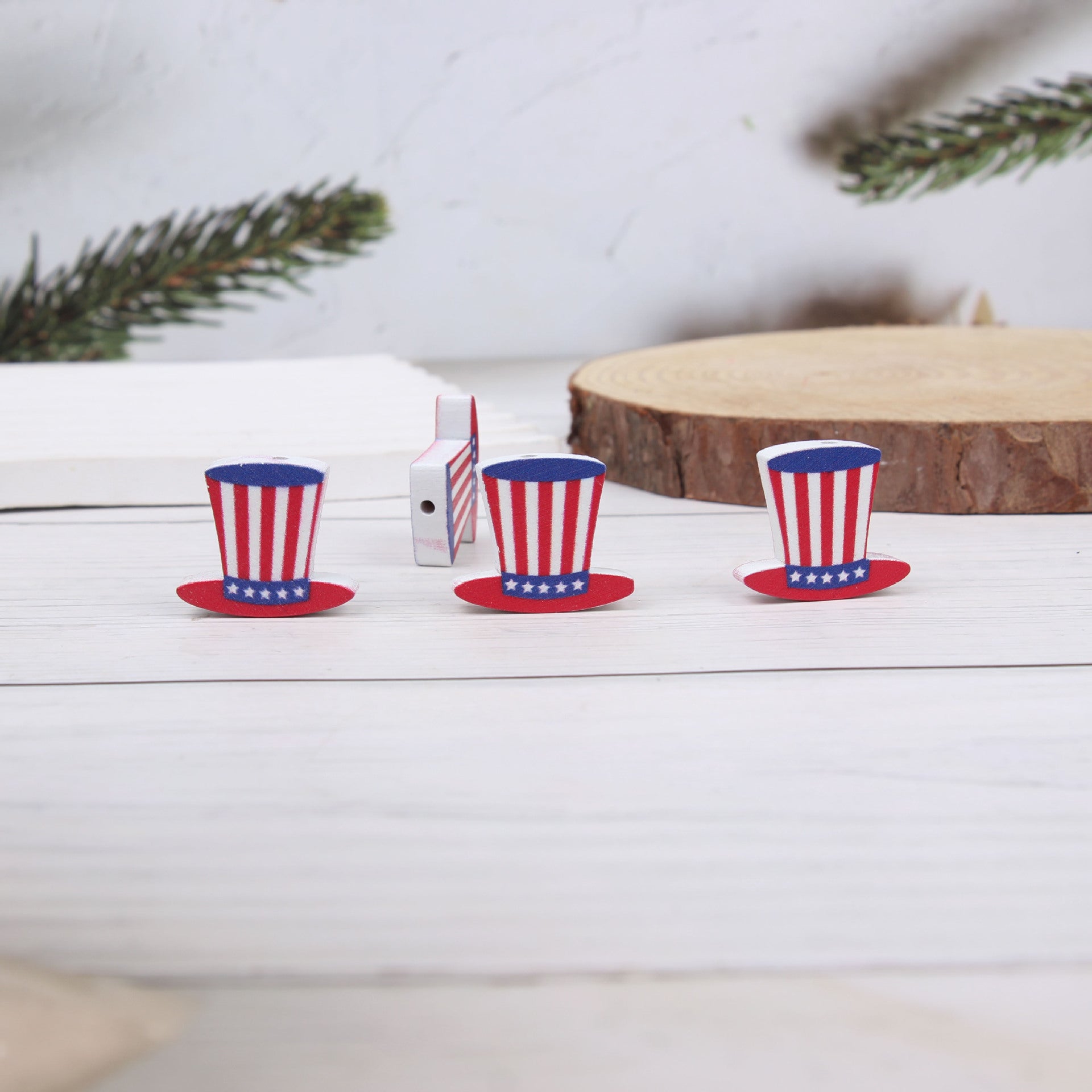 Wholesale 20pcs American Independence Day Five-pointed Star Balloon Wooden Beads