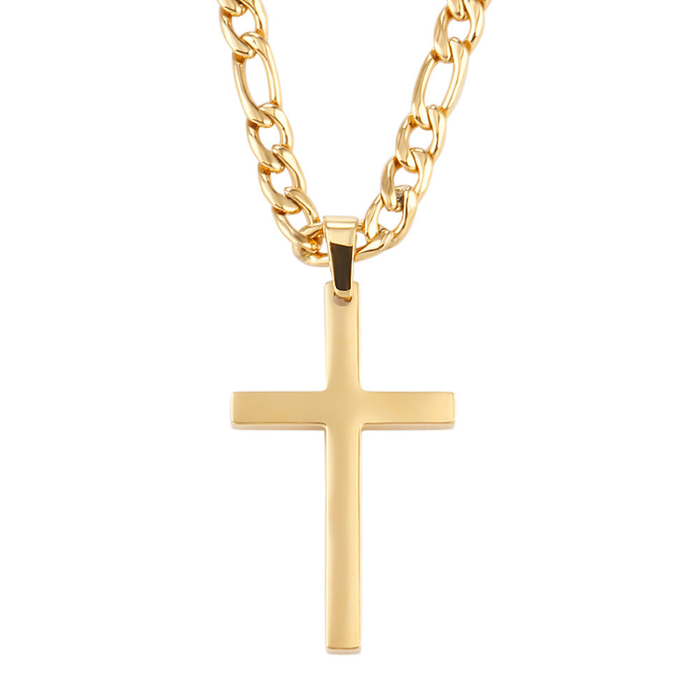 Wholesale Snake bone chain double layered cross pendant stainless steel necklace