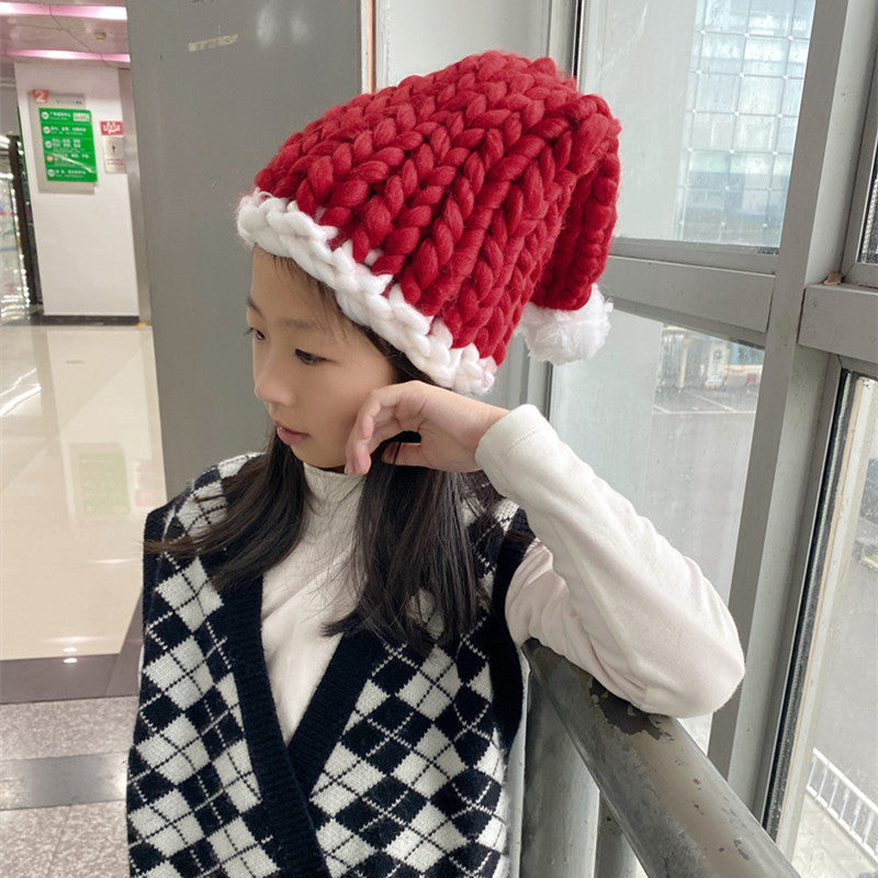 Wholesale Extra Thick Wool Christmas Hats Hand Knitted Santa Hats Parent-child Hats