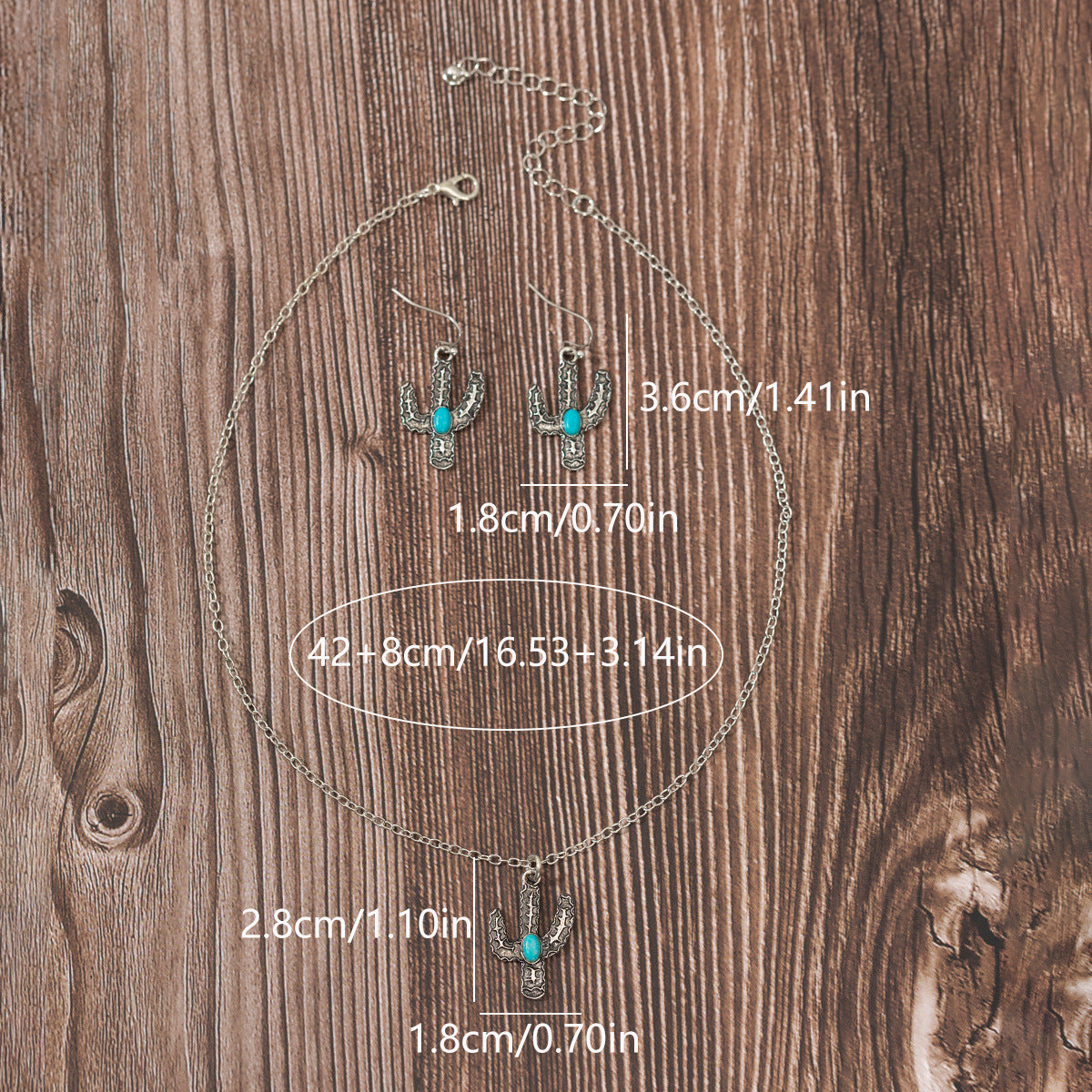 Wholesale Vintage Silver Cactus Earring Necklace 2-Piece Set