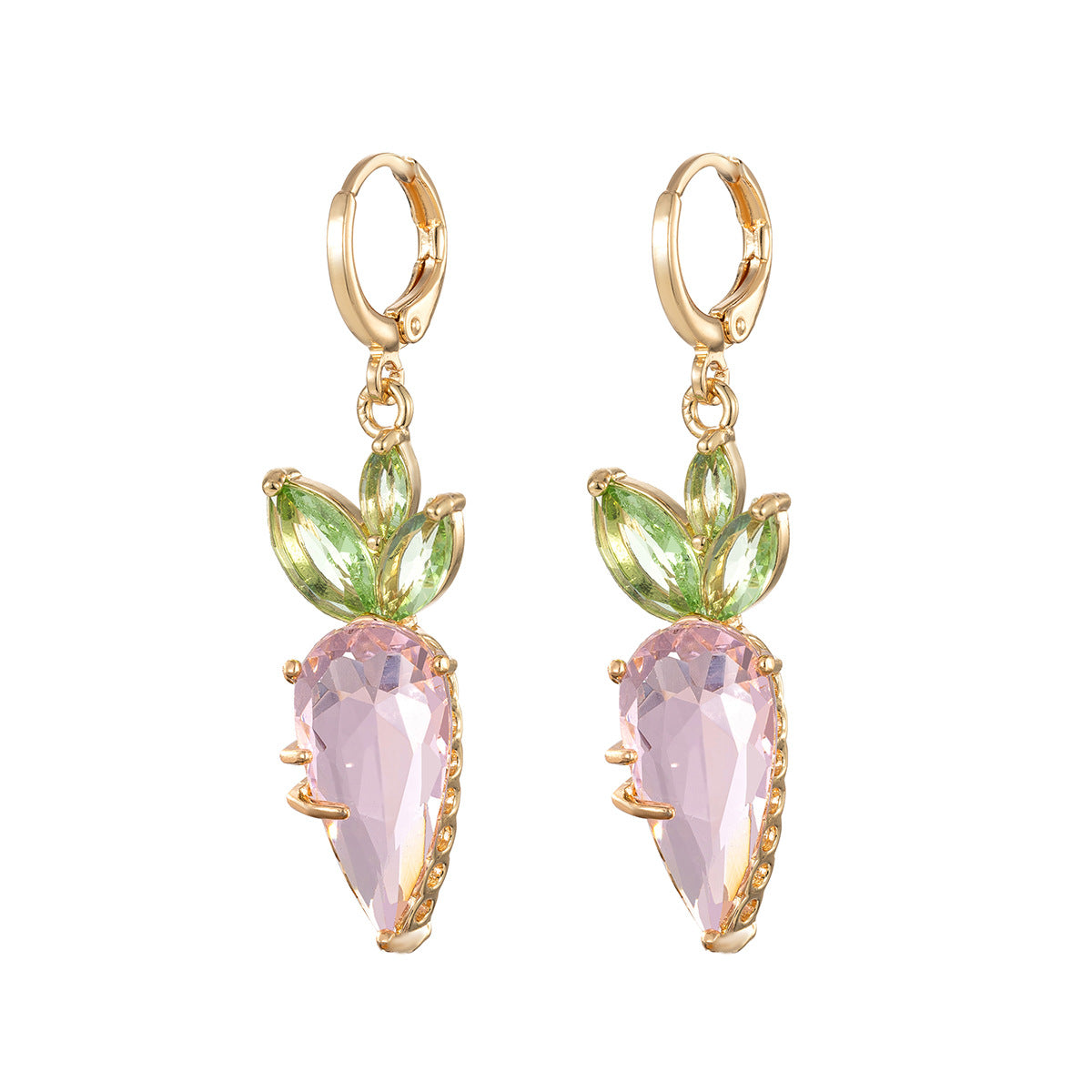 Wholesale Easter Cute Carrot Green Pink Crystal Earrings