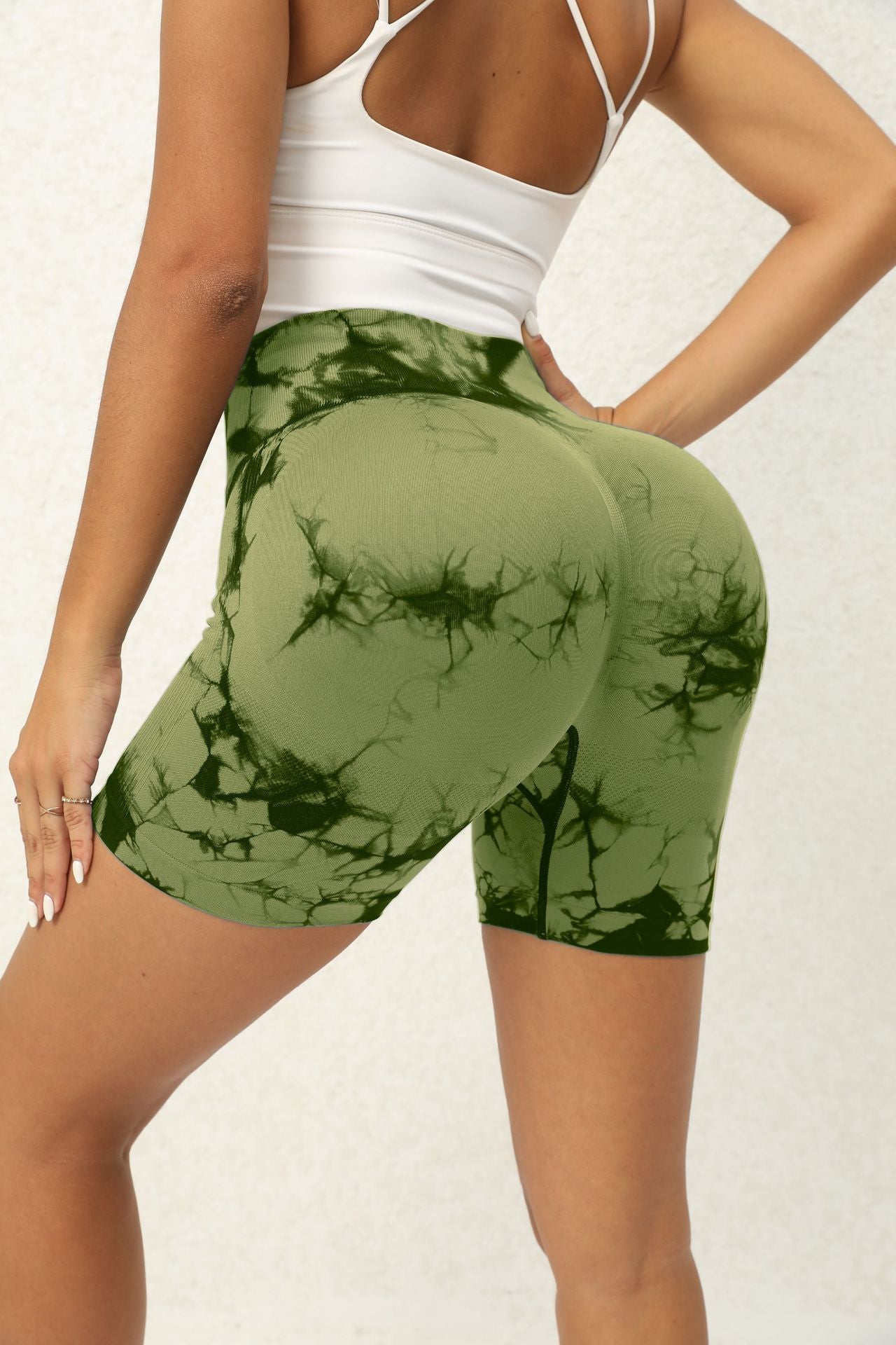 Wholesale Spot High Waist Tie Dye Sports Outdoor Shorts Tight Hip Breathable Peach Yoga Fitness