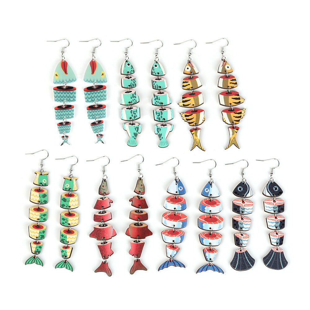 Wholesale Fish shaped multi segment connected earrings