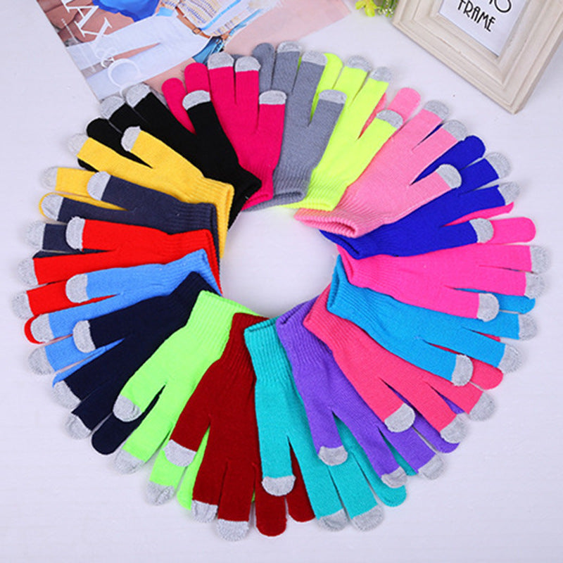 Wholesale 2pcs Autumn and Winter Touch Screen Warm Solid Color Acrylic Gloves