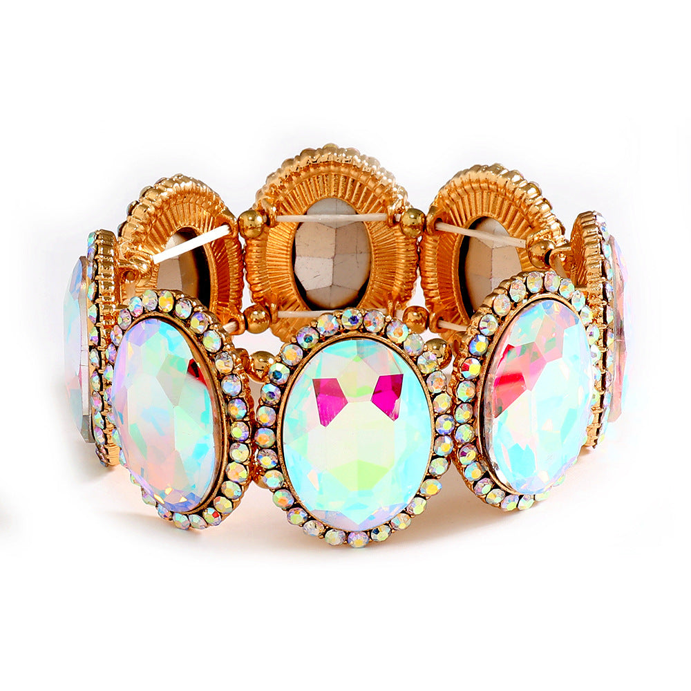 Wholesale Stylish Golden White Rhinestone Circle Bangle European Fashion Jewelry Accessory For Gift Giving And Boutique Resale