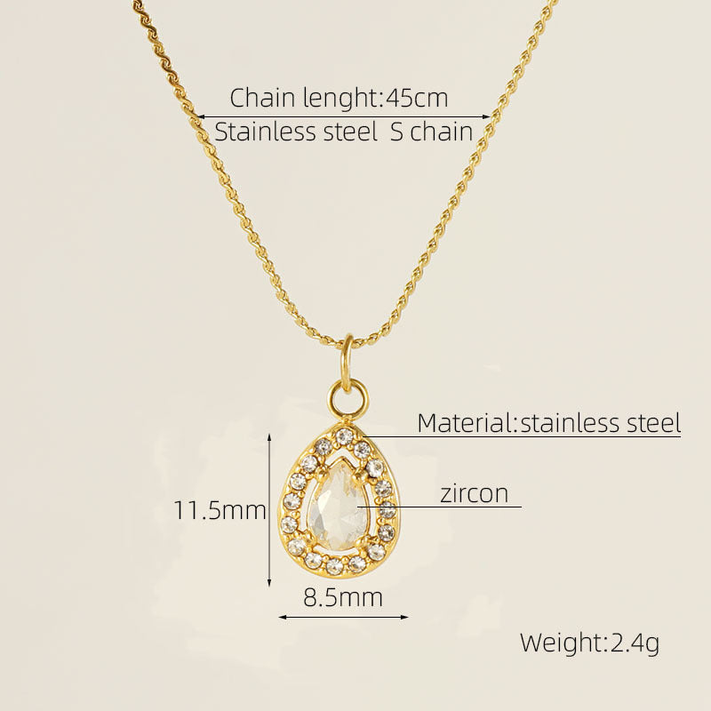 Wholesale Water drop zircon necklace female 18K stainless steel pendant clavicle chain