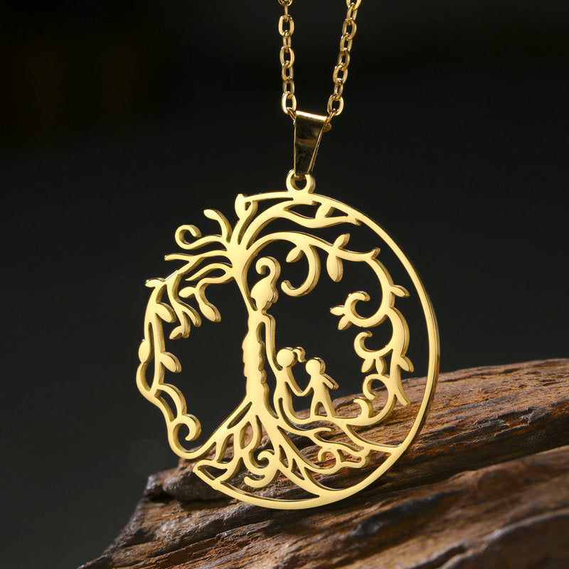 Wholesale Mother' s Day electroplated Tree of Life parent-child Stainless steel necklace