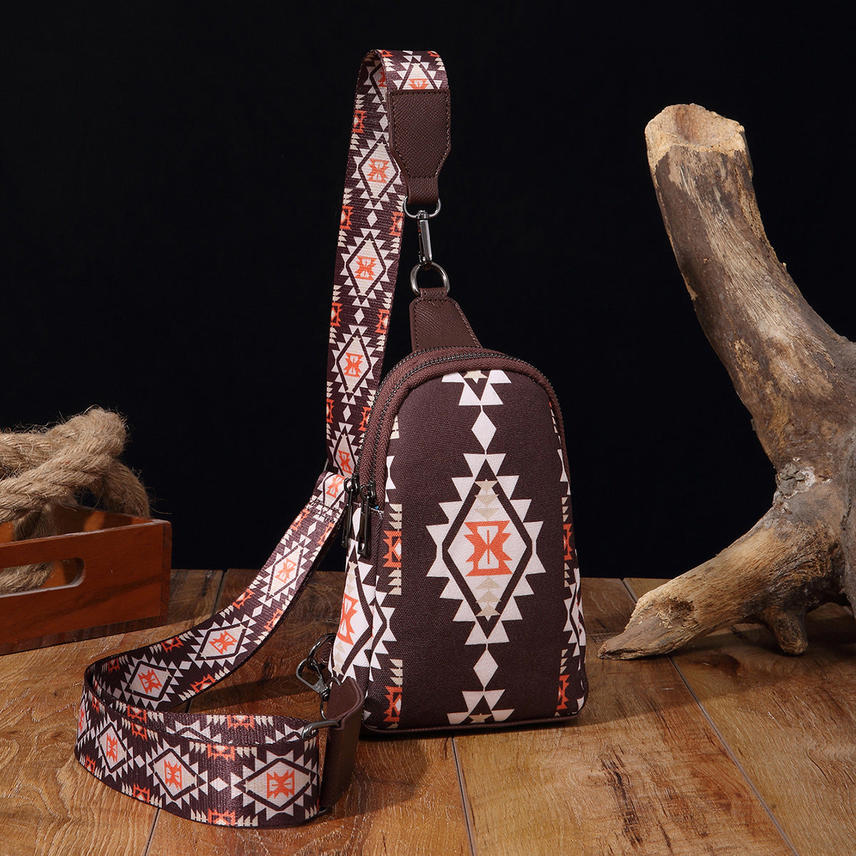 卸売ヴィンテージ アステカ キャンバス プリント ボヘミアン チェスト バッグ クロスボディ バッグ