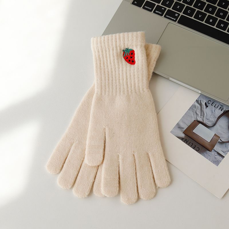 Wholesale Autumn Long Wrist Strawberry Cold and Warm Touch Screen Solid Color Knitted Gloves