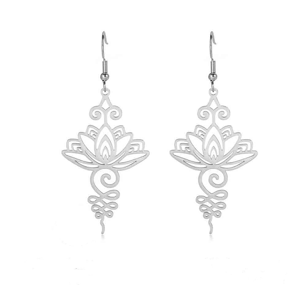 Wholesale Hollow Lotus Pendant Stainless Steel Earrings