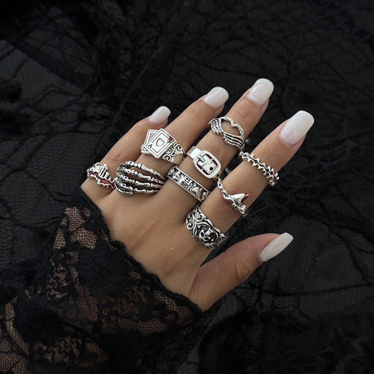 Wholesale  Carved Dark Ghost Snake Ring Set