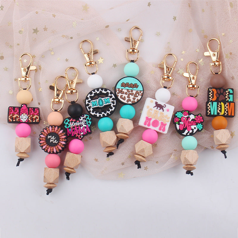 Wholesale Handmade Silicone Beaded Cartoon Mother's Day Keychain