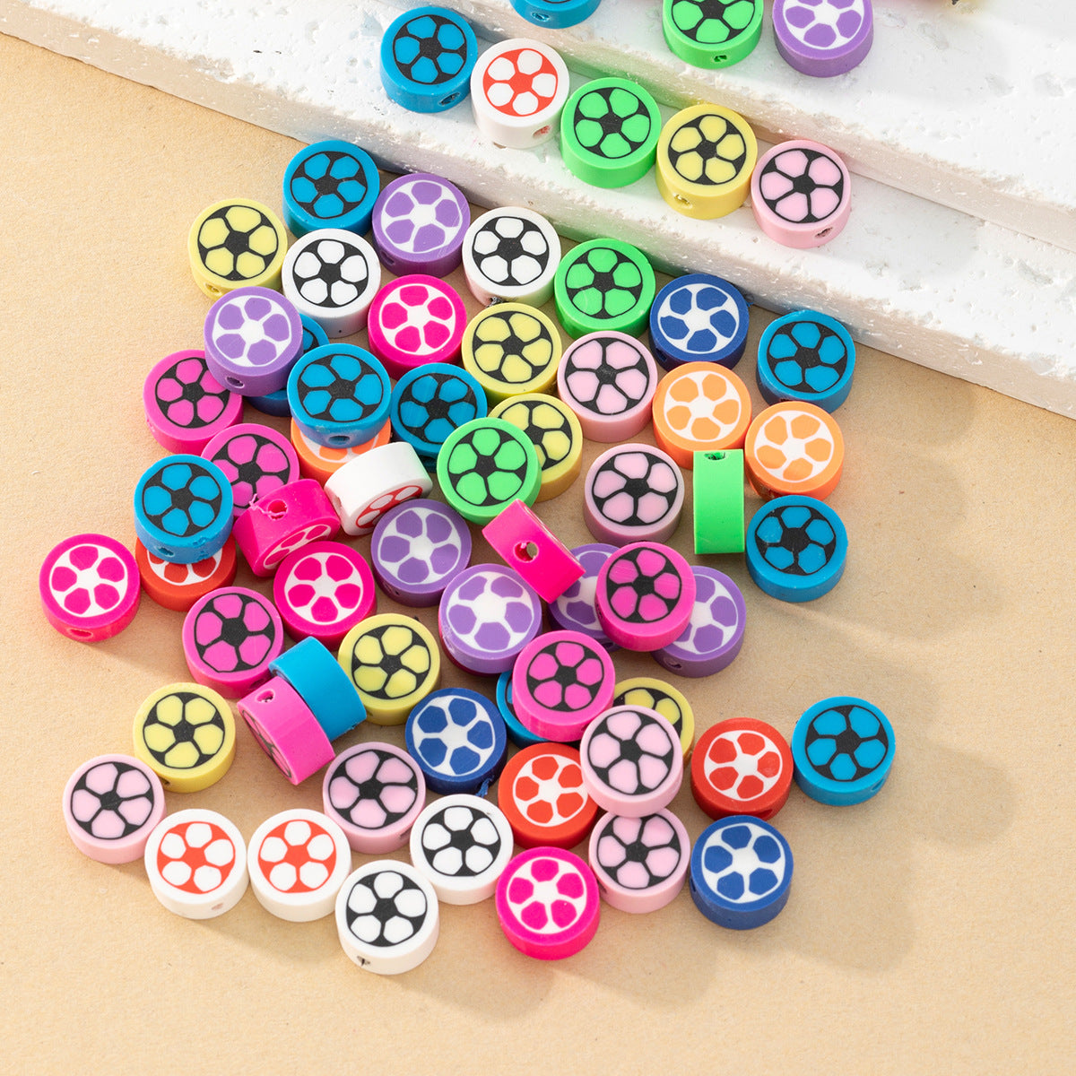 Wholesale 100pcs/pack Soft Pottery Colorful Soccer Shape Beads
