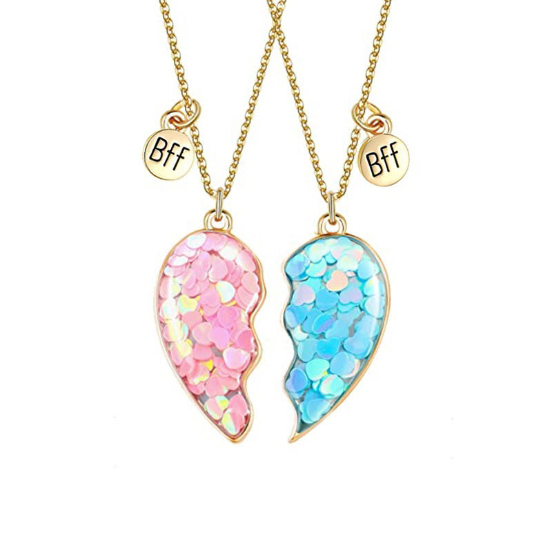 Wholesale Drip Glue Cartoon Alloy Sequin Heart Necklaces