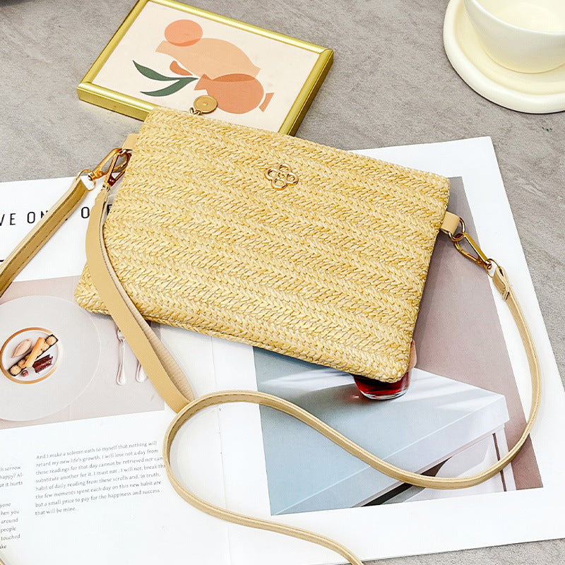 Wholesale Small flower embellished woven clutch crossbody shoulder bag
