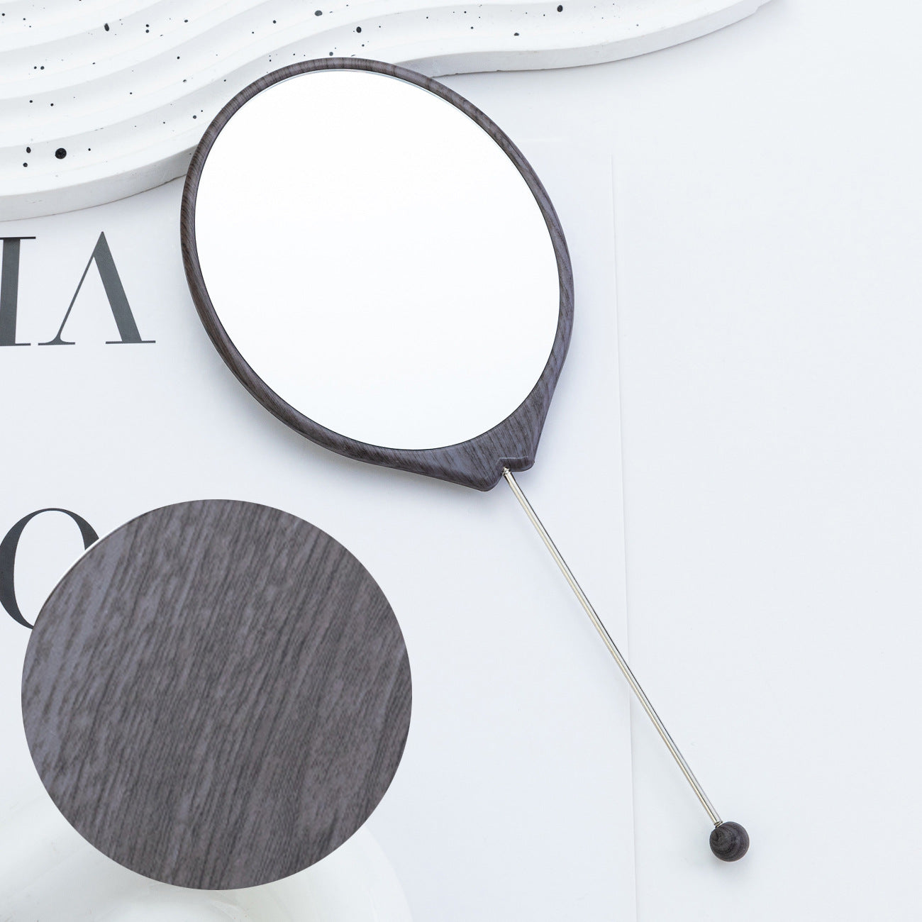 Wholesale New DIY beaded oval wood grain mirror handheld makeup mirror