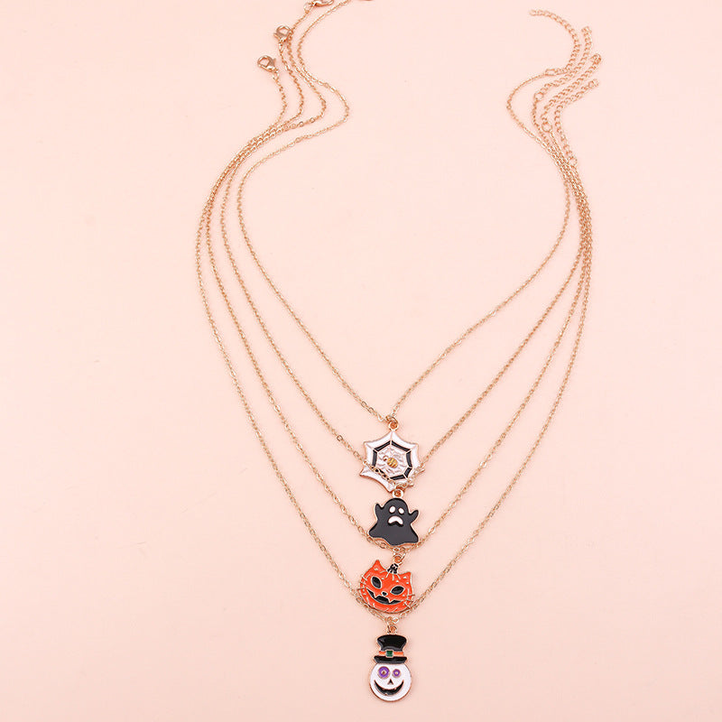 Wholesale Cartoon Halloween Necklace Set Ghost Pumpkin Lantern Collarbone Chain