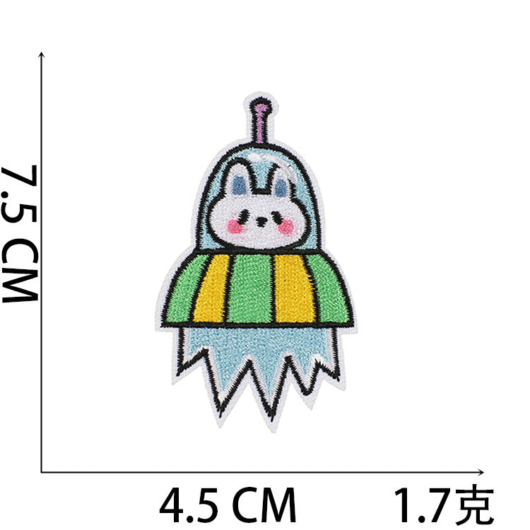 Wholesale Stupid Space Rabbit Embroidery Cloth Sticker Clothes Decoration Patch Spaceship Rabbit Computer Embroidery Sticker Ironing Chapter