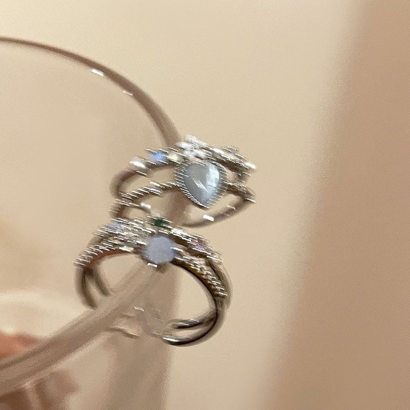 Wholesale Valentine's Day Sea Blue Love Moonlight Zircon Alloy Open Ring