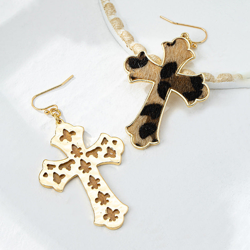 Wholesale Leopard print cross hot girl cool style earrings